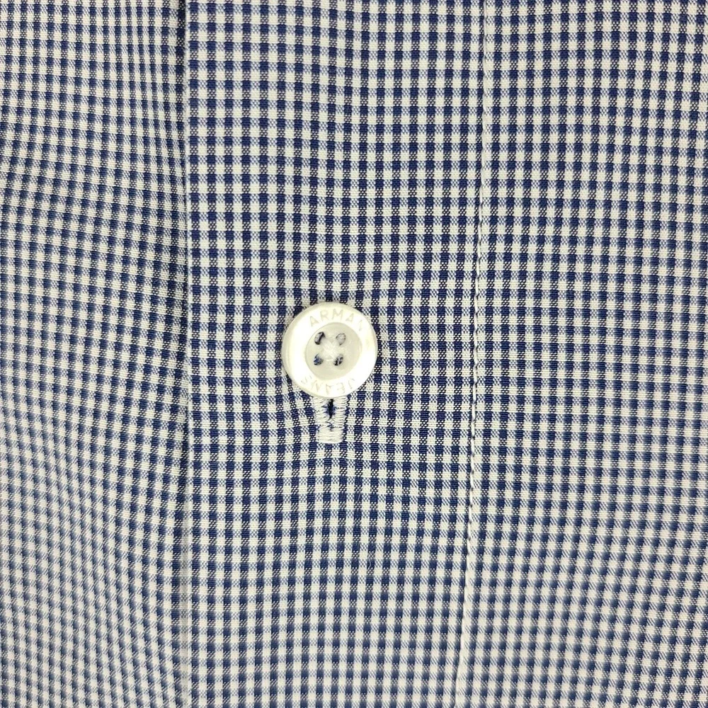 AJ ARMANI JEANS Shirt Mens Large Blue Mini Check Regular Fit Dress‎ Button Up